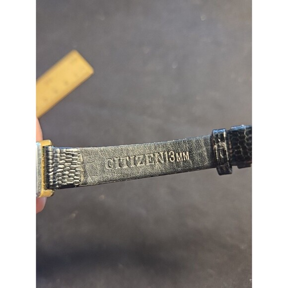 Citizens Quartz ladies rectangle black face goldtone black Leather 13mm Watch - Picture 11 of 11